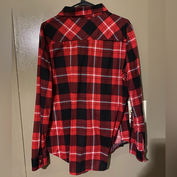 rue21 women's xl plaid button down flannel - red, black, white - 100% polyester - Picture 3 of 3